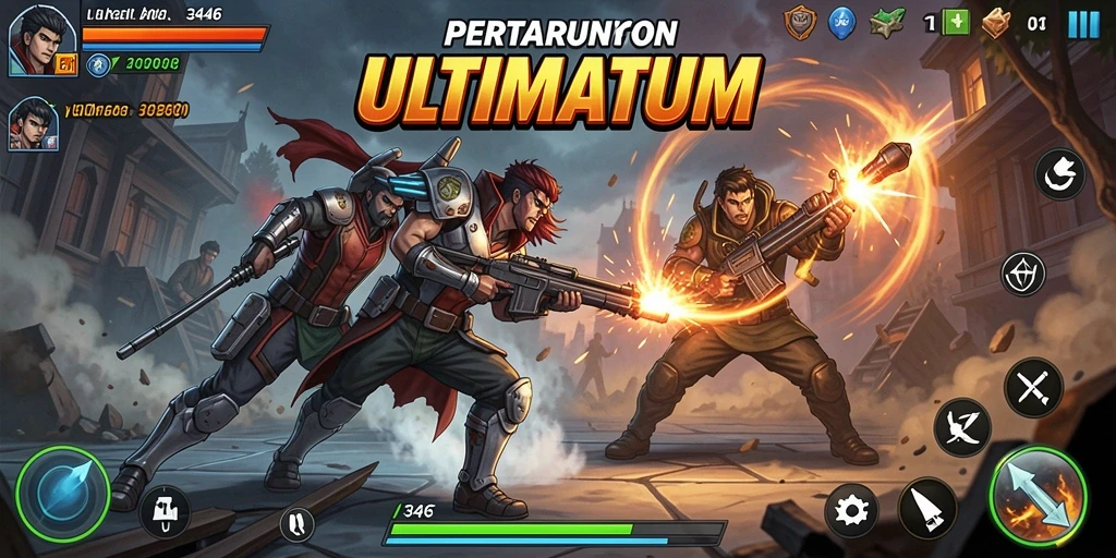 Screenshot gameplay <strong>3446</strong> menampilkan suasana pertarungan yang mengesankan.