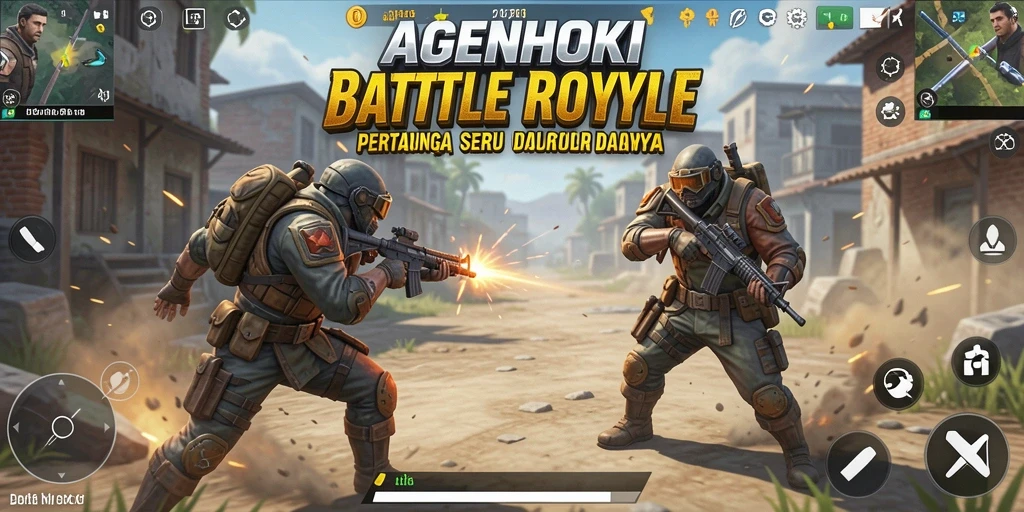 Screenshot gameplay AGENHOKI yang menunjukkan aksi seru dalam pertempuran Battle Royale.