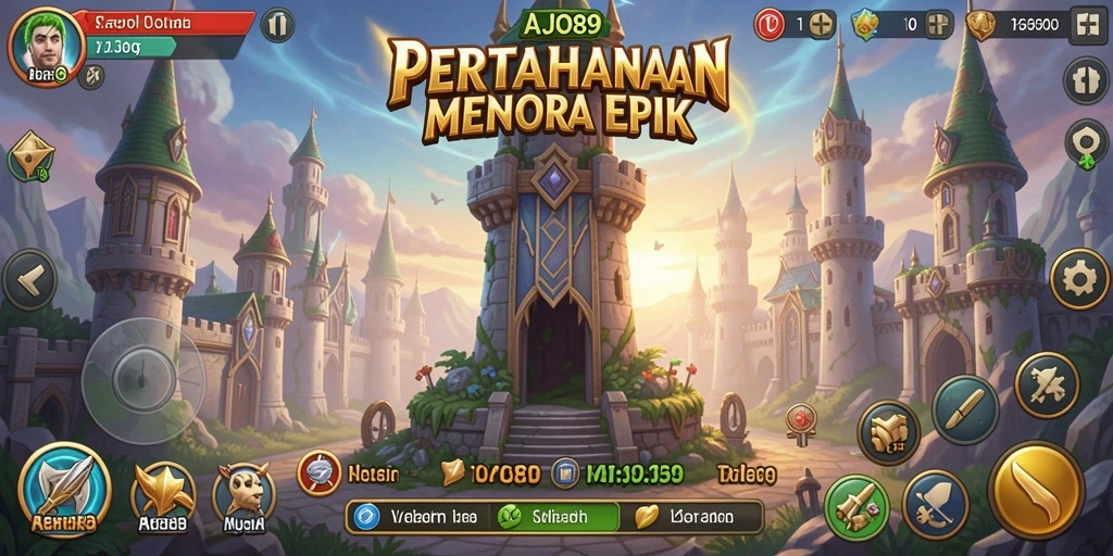 Screenshot gameplay AJO89 menampilkan aksi Tower Defense yang mendebarkan.