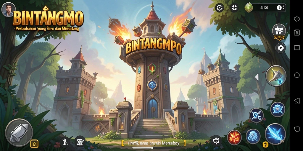 Gameplay seru BINTANGMPO dengan pertahanan menara yang menantang.