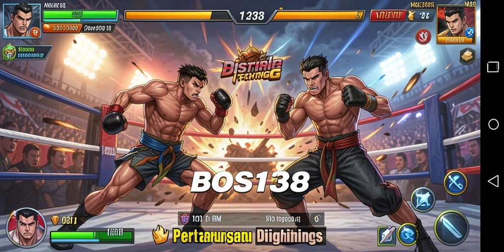 Tampilan gameplay seru dari pertarungan karakter di BOS138.
