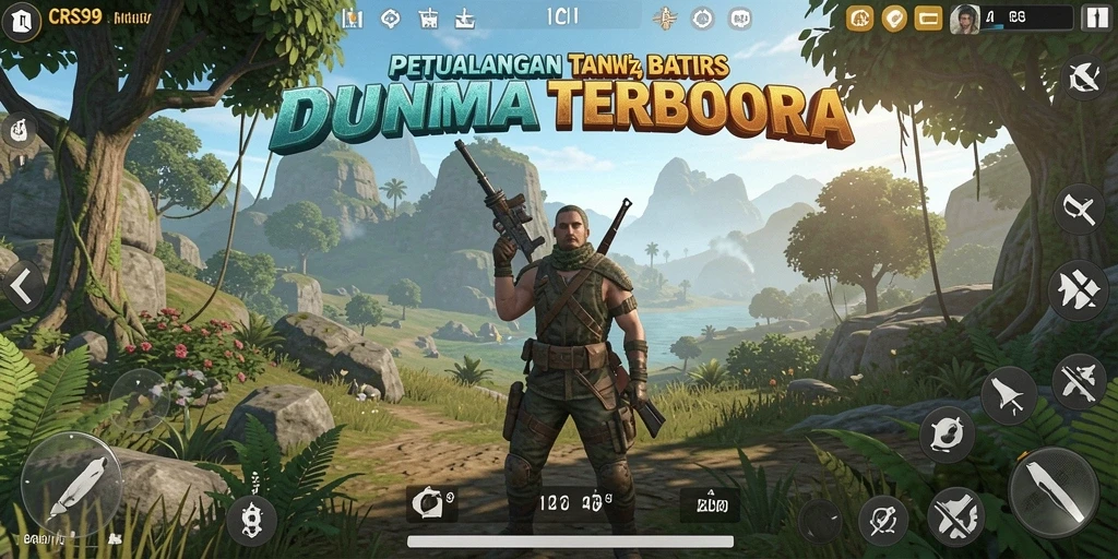Screenshot permainan CRS99 menampilkan petualangan di dunia terbuka yang luas.