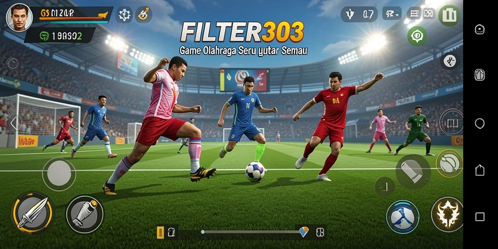 Screenshot utama FILTER303 menunjukkan aksi mendebarkan dalam permainan olahraga.