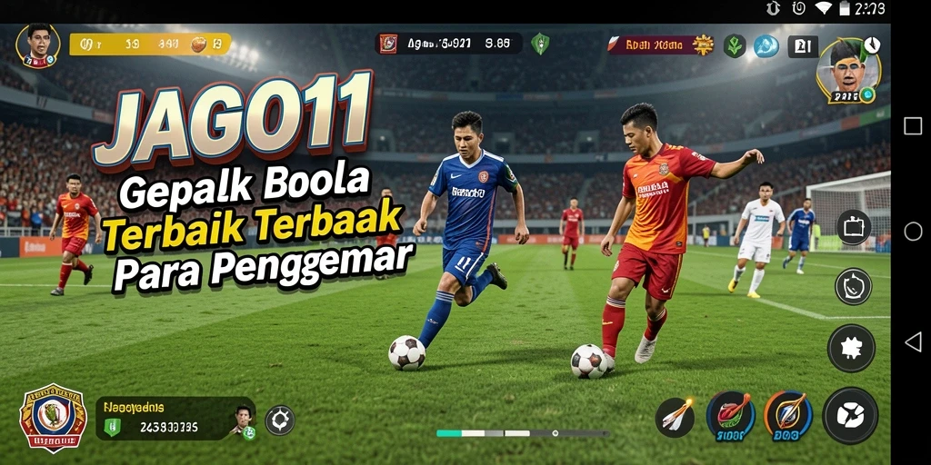 Screenshot JAGO11 menampilkan aksi seru dari gameplay sepak bola yang mendebarkan.