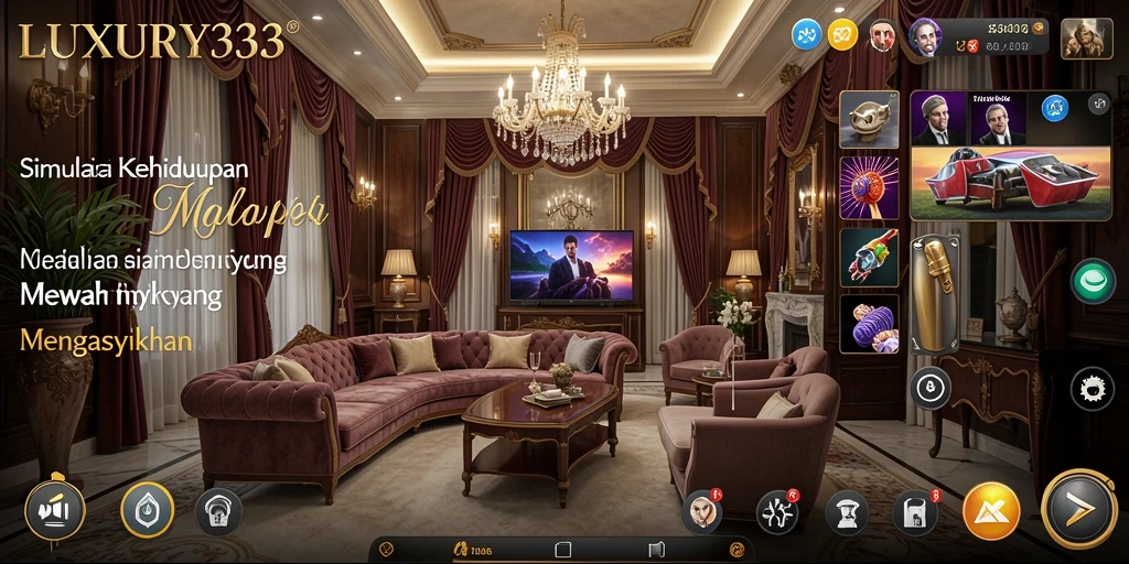 Screenshot gameplay LUXURY333 menunjukkan momen interaksi karakter dalam lingkungan mewah.