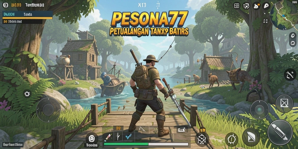 Screenshot gameplay PESONA77 yang menampilkan lingkungan luas dan interaksi karakter.