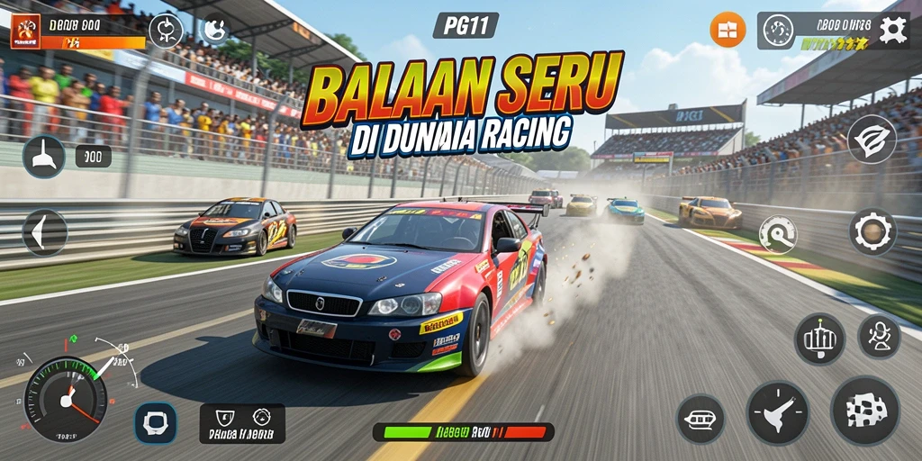 Screenshot PG11 menampilkan aksi balapan yang mendebarkan dan grafik menawan.