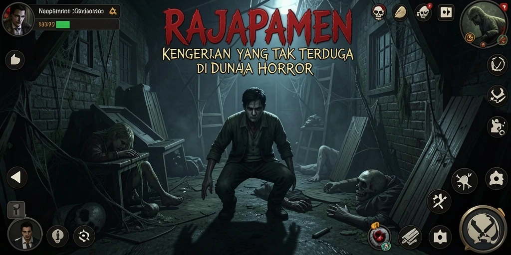Tampilkan kengerian menegangkan dari game RAJAPAMEN di tengah kegelapan.