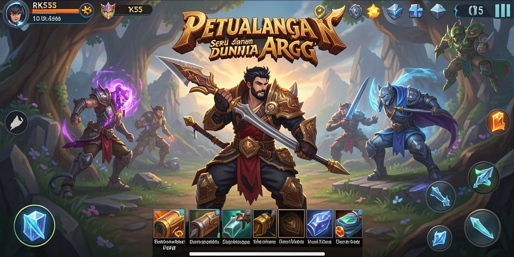 Tampilan gameplay RK55 menampilkan aksi pertarungan seru dalam dunia penuh monster.