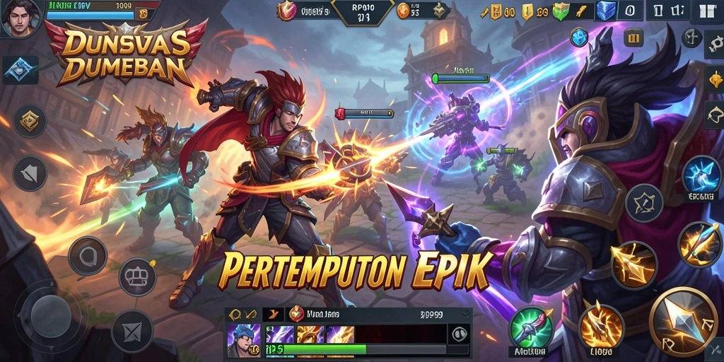 Gameplay seru RP99 dengan strategi tempur MOBA yang mendebarkan.