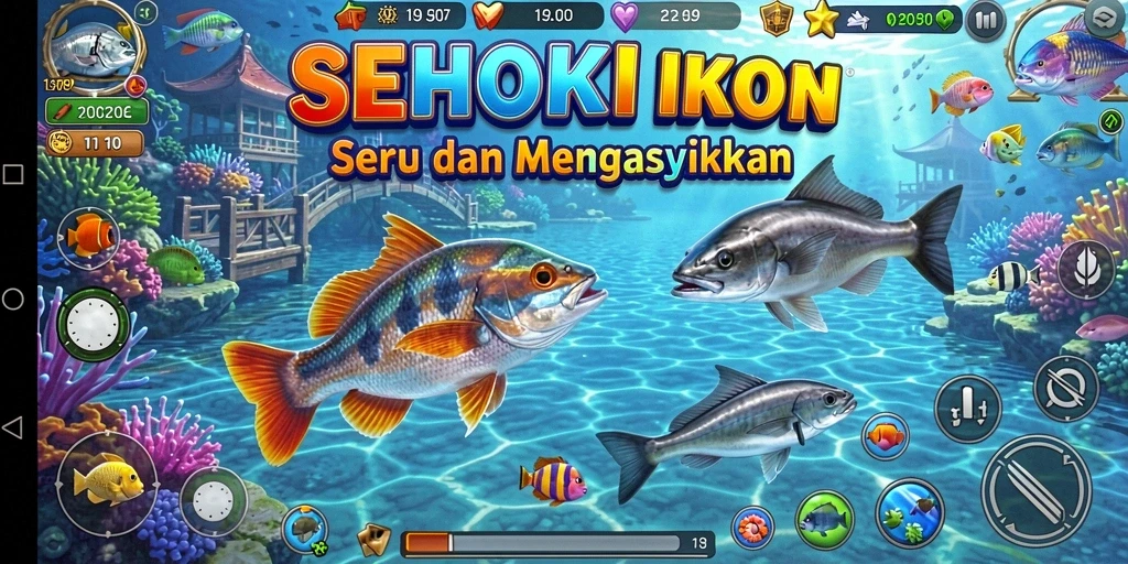 Tampilan gameplay SEHOKI dengan aksi menembak ikan yang seru.