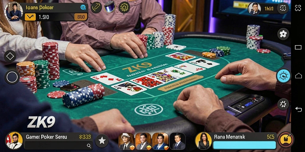 Tampilan menarik dari gameplay Poker yang kompetitif.